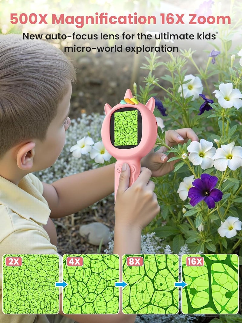 Acoath Microscope for Kids, Auto-Focus Handheld Digital Microscopes with 2.0" Screen, 8 LEDs Rechargeable Pocket Mini Microscope Christmas Gifts Educational Science Toys for Ages 5 6 7 8 9 10 11 12 - Image 3